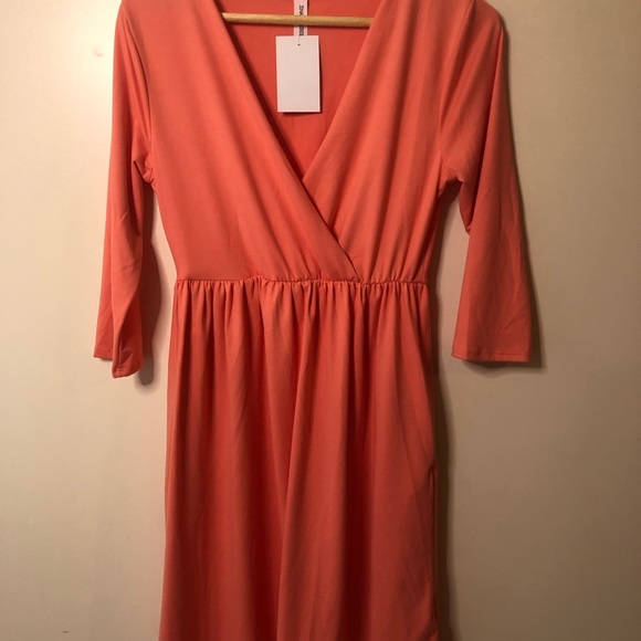 Coral midi dress, pockets 3/4 sleeve polyester - Picture 9 of 12